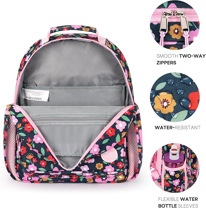 mibasies Kids Backpack for Girls: Girls Backpack 5-8 - Kindergarten Elementary School Bookbag for Girl - Flower