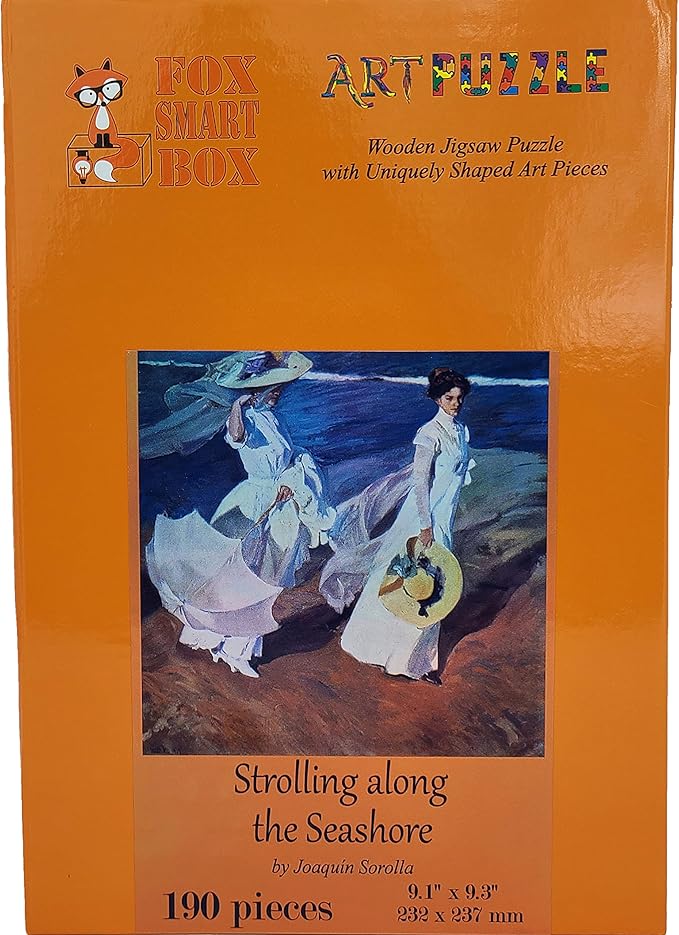 Wooden Jigsаw Puzzle for Adults - Uniquely Shaped Pieces - Made in The USA by FoxSmartBox - 190 Pieces - Strolling Along The Seashore