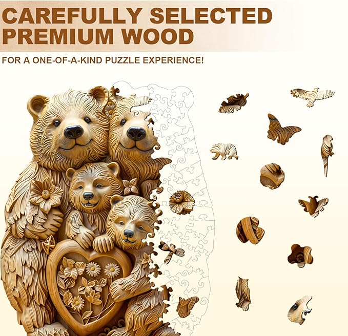 Wooden Puzzle for Adults-Wooden Puzzle Unique Shape Advanced Woodcarve Bear Wooden Jigsaw Puzzle for Adult, Wood Puzzles,Challenge Wooden Jigsaw Puzzle(M-13.4 * 10.9in 235pcs)