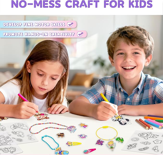 70 Pre-Cut Unicorn Shrinky Dink Sheets Art Kit, Shrink Paper Keychain Kit with 8 Colored Pencils Make Jewelry Charms & Accessories, Mess-Free Arts & Crafts for Kids, DIY Crafts for Adults and Teens