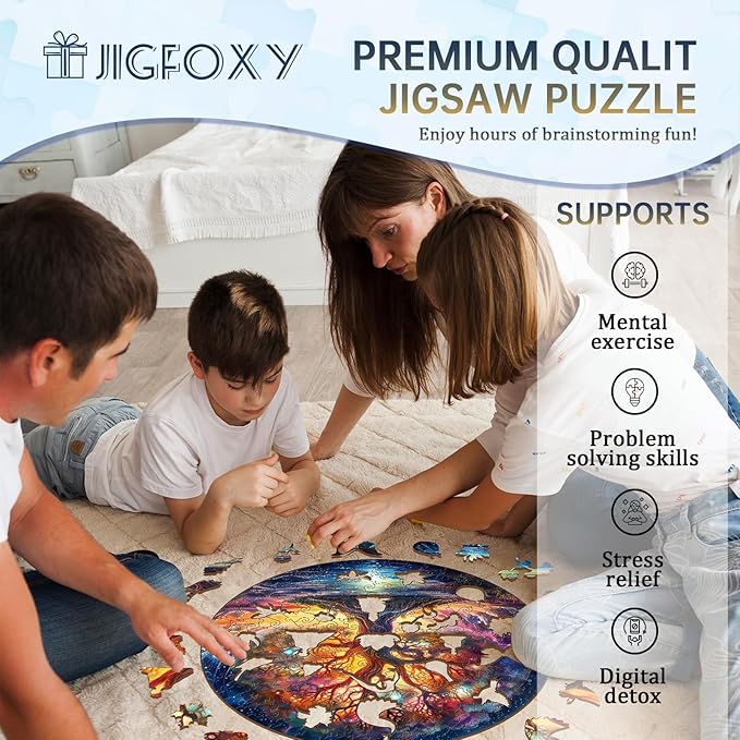 Jigfoxy Wooden Puzzles for Adults, Tree of Life Wood Puzzles Adult, Unique Animal Shape Wooden Jigsaw Puzzles for Adults, Birthday Gifts for Puzzle Lovers, Family, Friend (M-11.4 * 11.4in-190 pcs)