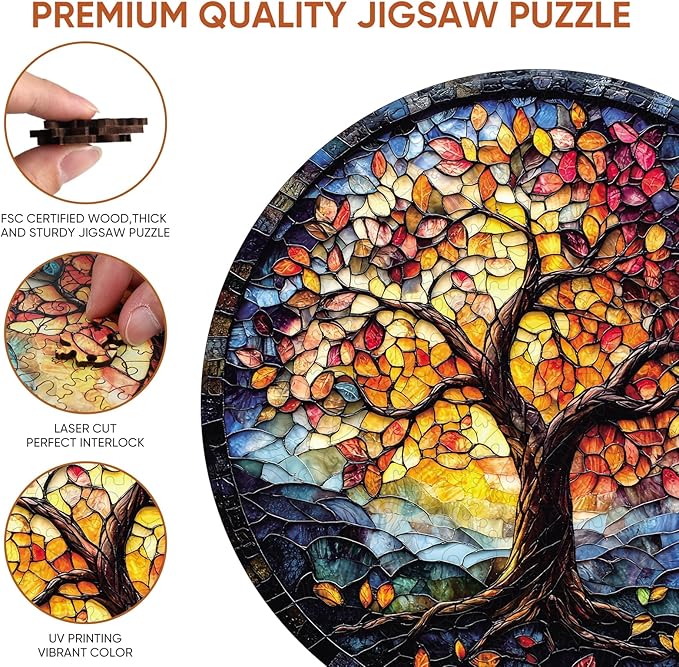 Wooden Puzzles for Adults 500 Pieces, Glass Tree Jigsaw Puzzles for Kids, 16.5x16.5in, Royal, Unique Shape Adult Puzzles, Irregular Creative for Adults Family Game