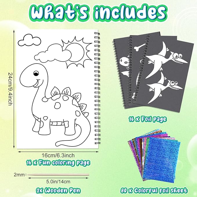 Foil Craft Dinosaur DIY Art Fun Kits, No Mess Creative Foil Art Kits Set Drawing Game for Kids, Birthday Gifts Crafts Supplies Travel Toys for Girls Boys Ages 4-9