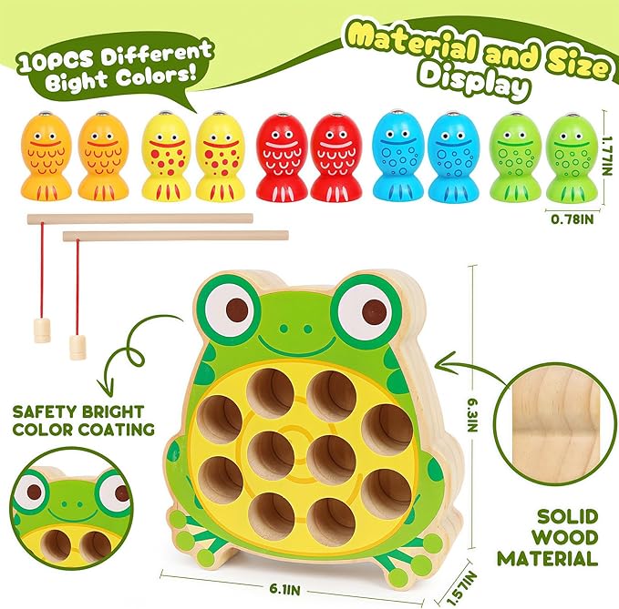 Wooden Fishing Games for Kids 3-5,Montessori Magnetic Toys Early Fine Motor Skills Learning Color Sorting & Hand-Eye Coordination Magnet Game Easter Basket Stuffers for Toddlers Boys Grils