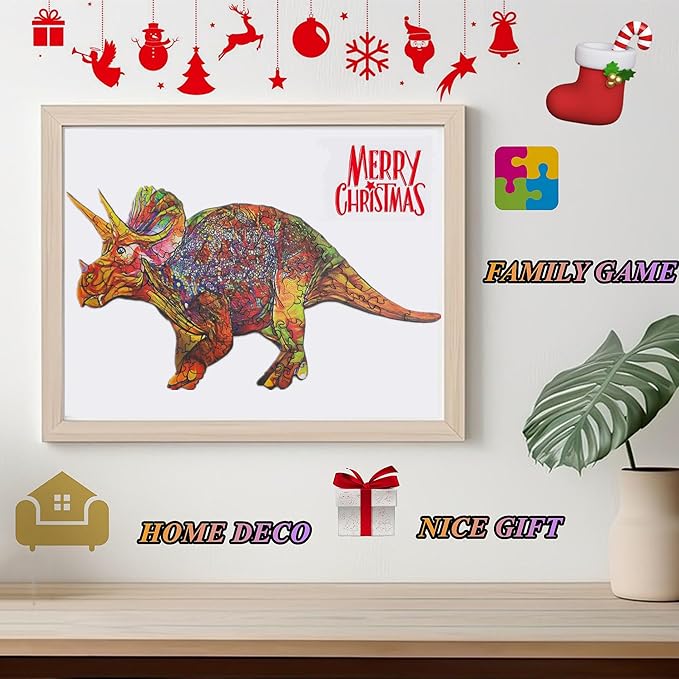 Wooden Jigsaw Puzzle for Adults,Unique Triceratops Dinosaur Animals Shaped Magic Puzzle Pieces Best Gift for Adults,Can be Used as a Cool Mouse Pad,277pcs (17.32x9.05 in) 02
