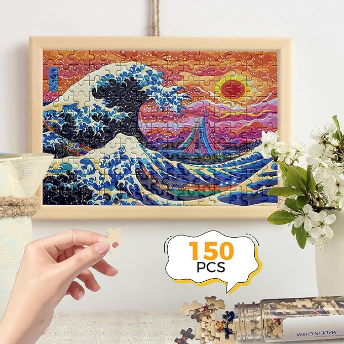 150 Pieces Mini Jigsaw Puzzles for Adults & Kids,6 x 4 Inches,Mini Puzzles,Travel Puzzle,Small Micro Puzzles,Challenging Difficult Puzzle,3 Pack Famous Paintings Series