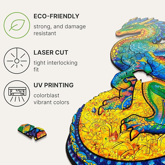 UNIDRAGON Wooden Puzzles for Adults Unique Jigsaw Puzzles - Guarding Dragon Big 8.3" х13 183 PCS Deko with Cut 0.03 mm Wood Accuracy Animal