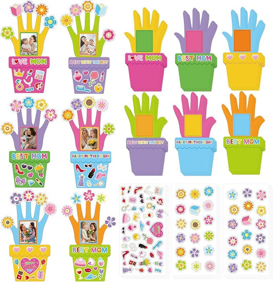 24 PCS Mother's Day Picture Frame Ornaments Paper DIY Photo Frame Craft Set Hanging Decorations For Mother Gifts(Flowerpot)