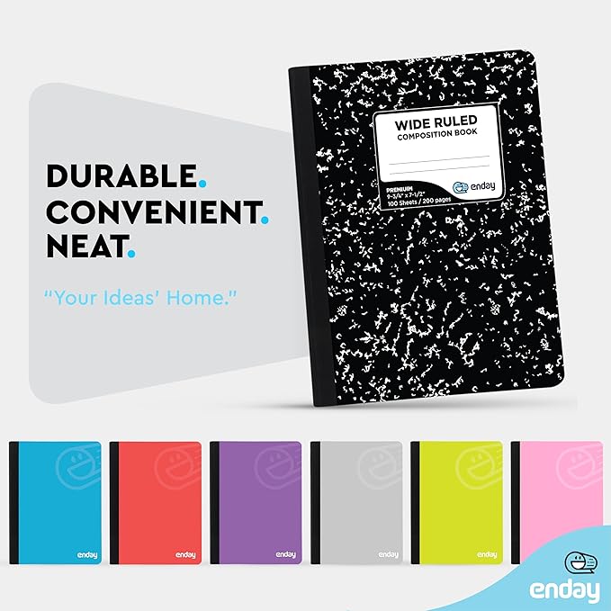 Emraw Composition Notebooks Bulk, Wide Ruled Writing Journals in Bulk, Marble Style Hard Cover Composition Book with Lined Paper, Bulk Student Notebooks for School Supplies, 100 Sheets, Pack of 48