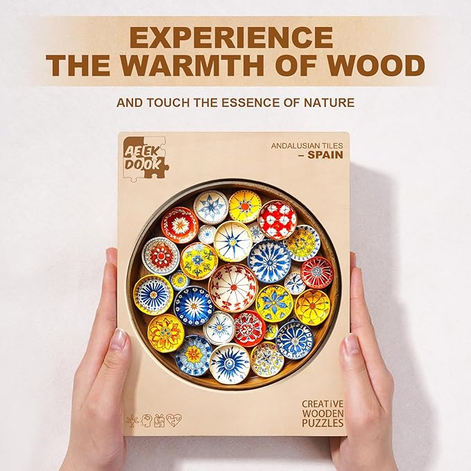Wooden Puzzles for Adults - 200 Pieces Andalusian Tiles-Spain Puzzle - Unique Shapes Wooden Jigsaw Puzzles for Adults - Eco-Friendly Puzzle Home Office Decor (M-11.4 * 11.3in)