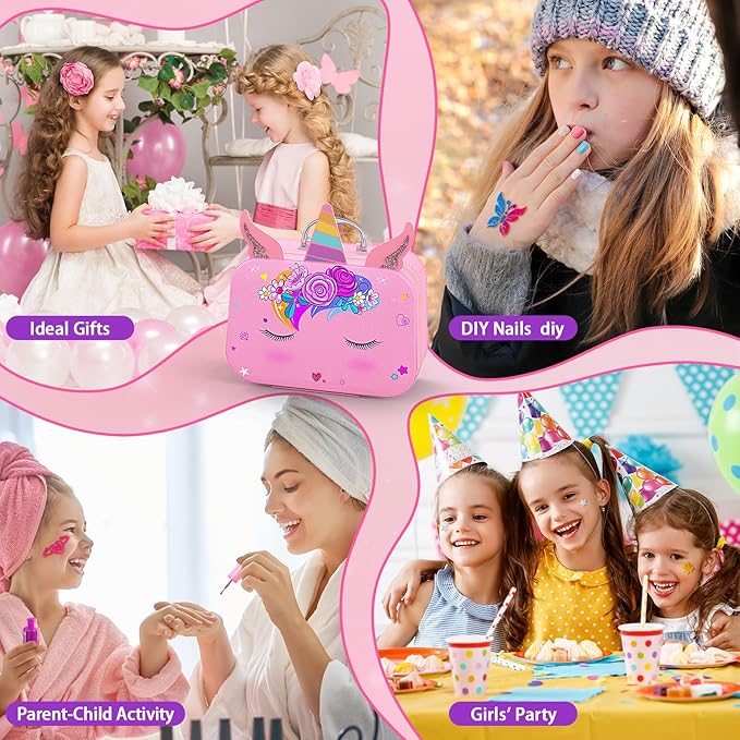 Kids Nail Polish Set for Girls, Nail Art Kit with Nail Dryer & DIY Nail Stickers, Nail Kit Toys for Girls with Non-Toxic Nail Polish,Age 3-12 Little Girl Gift Toys