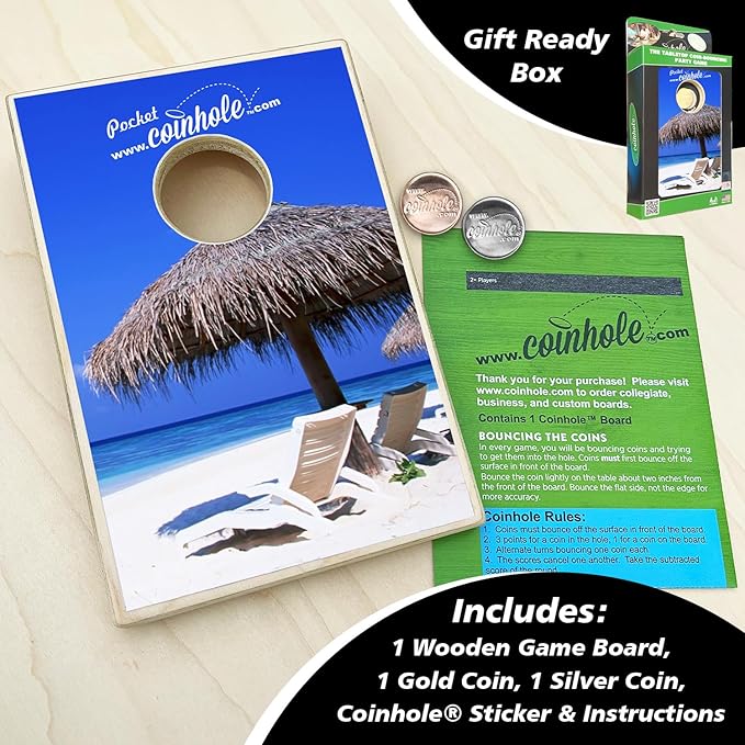 Coinhole Desktop Coin Bouncing Party Game Set | Tabletop Cornhole Board Game | Small Cornhole Travel Game Includes Coins