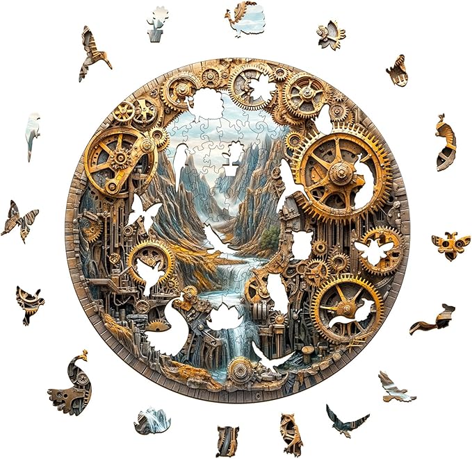 Wooden Puzzles for Adults - City of Machinery Wooden Puzzle - Unique Animal Shape Wood Cut Puzzles - Eco-Friendly Home Office Decor (M-11.4 * 11.4in)