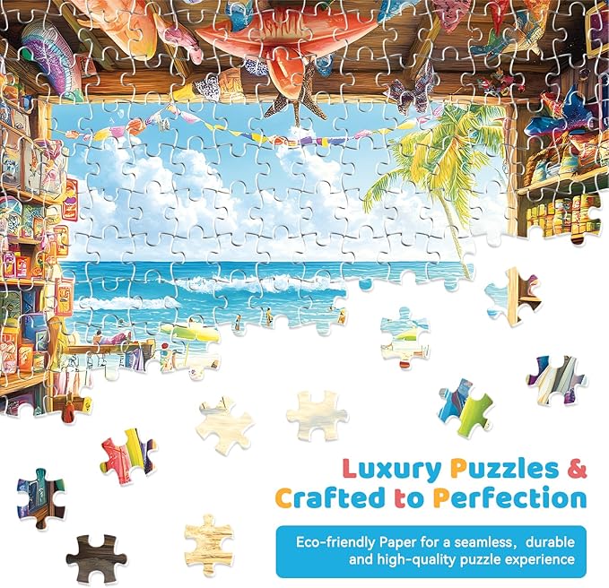 300 Piece Jigsaw Puzzle for Adults – Seaside Surf Shop Scene – Fun and Challenging Puzzle Game, Unique Beach Artwork, Gift for Adults, Home Decor, Family Entertainment (20.5" x 15")