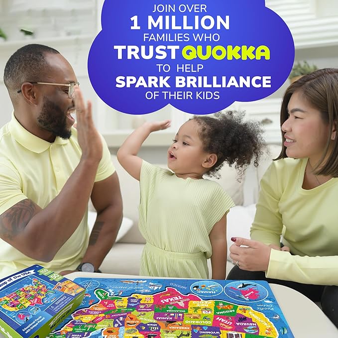 QUOKKA Puzzles for Kids Ages 8-10 - 150 Pcs Jigsaw Puzzles for 6-8 Year Olds - 400+ Facts on 50 Double - Sided Flashcards - Learn USA Education Activity Gift - Shaped Puzzle for Toddlers 4-6