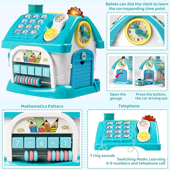 Marstone Baby Toys for 1 Year Old Boy and Girl Gifts: Toddler Toys Age 1-2, 8-in-1 Educational House with Sound Lights Music Clock Telephone and Car, Birthday Gift for Boy 12-18 Months
