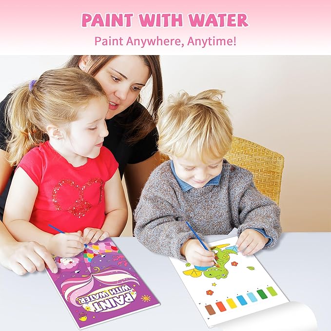 Paint with Water Books for Kids, Unicorn Watercolor Paint Book Set for Kids,Toddlers Water Color Coloring Painting Drawing Set,Mess Free Toys Gifts for Girls Age 3 4 5 6 7 8