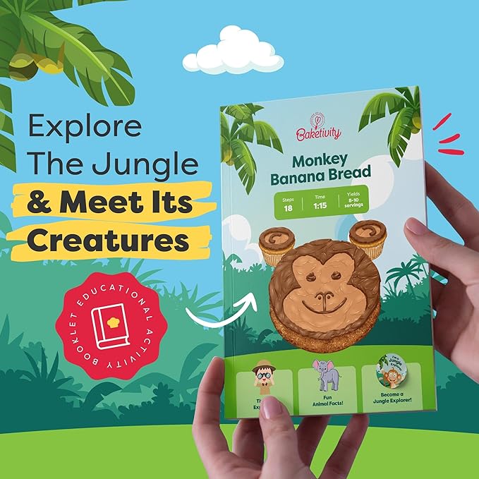 BAKETIVITY Monkey Banana Bread Kids Baking Kit | Banana Cake Kids Baking Set for Girls & Boys | Baking Set for Kids with Pre-Measured Ingredients | Perfect Family Gifts for Cooking Lovers Ages 6-12