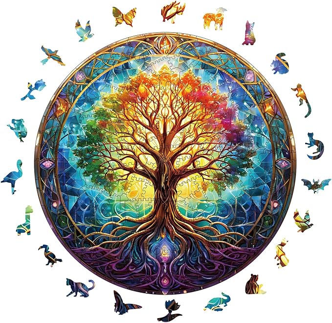 Wooden Puzzles for Adults, 200 Pieces Tree of Life Puzzle Uniquely Irregular Animal Shaped Wooden Jigsaw Puzzles, Creative Gift for Teenagers and Adults