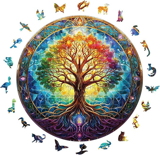Wooden Puzzles for Adults, 200 Pieces Tree of Life Puzzle Uniquely Irregular Animal Shaped Wooden Jigsaw Puzzles, Creative Gift for Teenagers and Adults