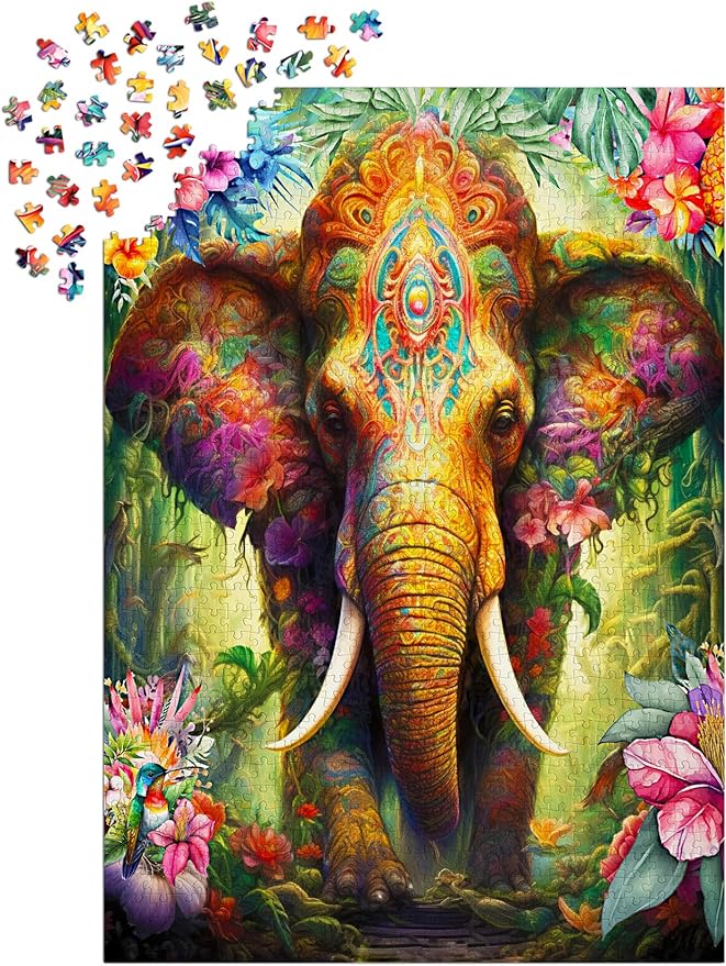Flower Elephant in Tropical Forest – 1000 Pieces Jigsaw Puzzle for Adults – Matte Finish, Soft Touch, Easy to Assemble, Tight Fit, Vivid Colors, Missing Pieces Service