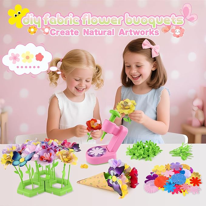 Fabric Flower Bouquets Toys,Flower Making Kit-DIY Craft Kits Toys for Kids,DIY Build Your Flowers Bouquet, Arts and Crafts for 3 4 5 6 7 8+Year Old Girl Birthday Gifts Ideas