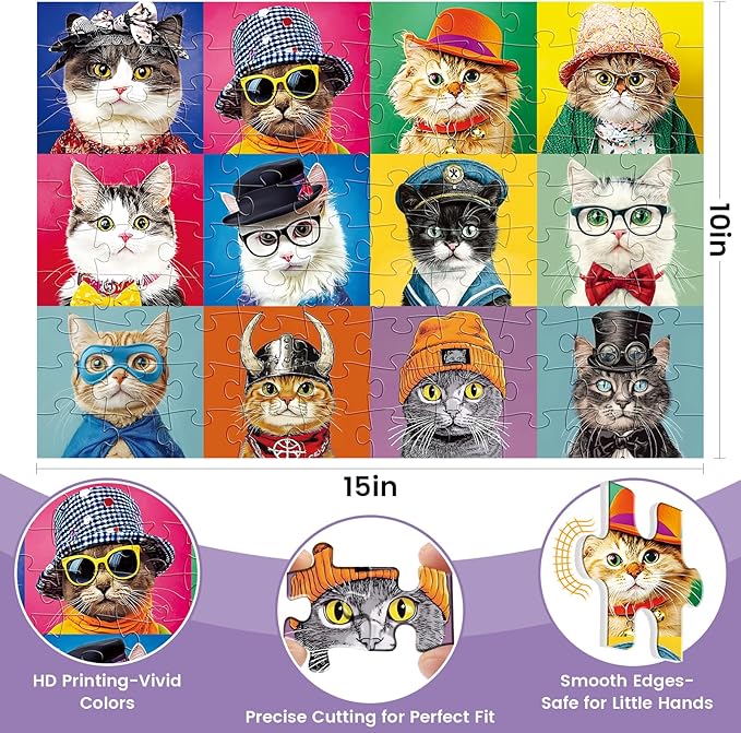 3-Pack 100 Piece Puzzles for Kids,Dogs Cats Cupcakes Puzzle for Kids Age 4-6 6-8 8-10,Unique Large Piece Animals Jigsaw Puzzle,Recycled Paper,Bright & Colorful Educational Puzzle Game,Boys Girls Gift