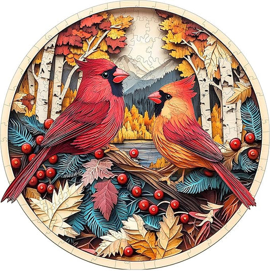Wooden Puzzles for Adults - Autumn Cardinal Wooden Jigsaw Puzzle, Unique Animal Shaped Wood Puzzles Adult, Christmas Birthday Gifts for Friends/Family, Home Decor 8.5 * 8.5in 100pcs