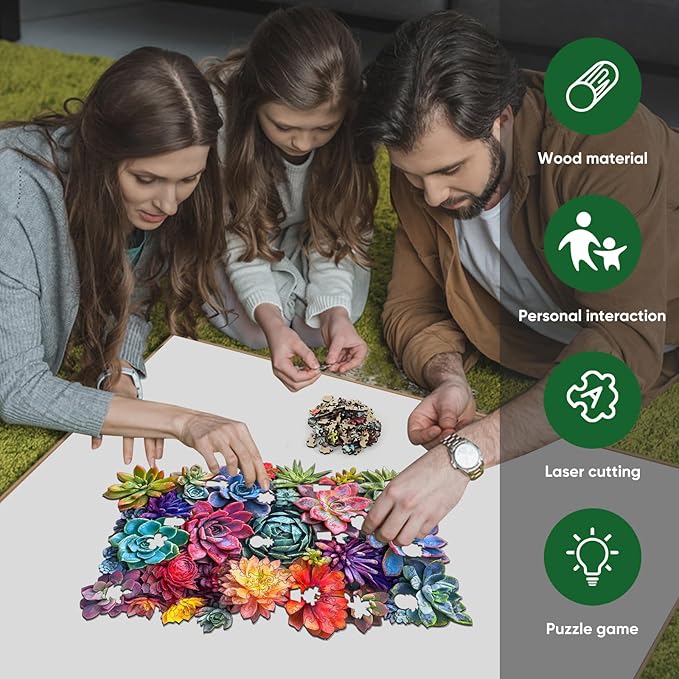 delobil Rectangular Succulent Wooden Puzzles, 200 Pieces Jigsaw Puzzles 12.6'' x8'', Unique Design Liberty Wooden Puzzles for Adults and Kids, Family Game Gift Royal Size
