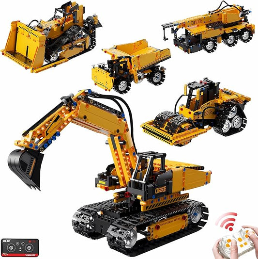5 in 1 RC Excavator Construction Vehicle Building Block Sets App and Remote Control Bulldozer Engineering Science Kits Stem Toys for Boys Ages 8-12 (535 Pieces