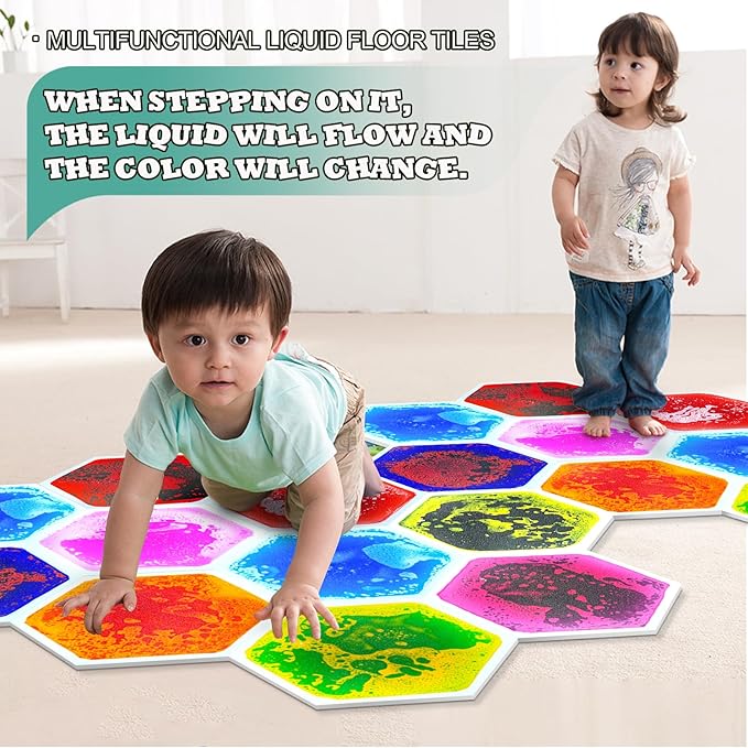 Liquid Sensory Floor Tiles - 4 PCS Hexagon Sensory Floor Pads for Kids Aged Over Three Years Old