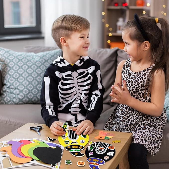 Fennoral 12 Pack Halloween Craft Kit for Kids Make You Own Witch House Foam Stickers Ornament DIY Arts and Crafts for Kids Girls Boys Halloween Party Supplies Halloween Decoration