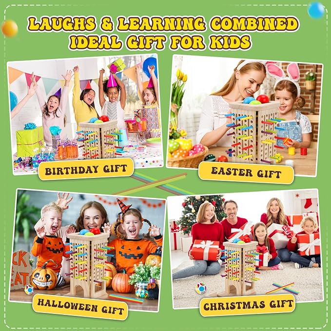 Montessori Wooden Board Games for Kids 3-8 Years: 40 Colorful Wooden Sticks 12-Sided Dice Game Math Educational Toys, Fine Motor Skills Toys for 5 Year Old, Family Games for Kids and Adults