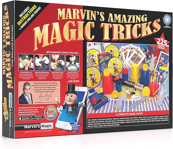 Marvin's Magic - Kids Magic Set - Box of Tricks, Amazing Tricks for Kids - Made Easy Range - Includes Wand, Card Tricks, Much More - Suitable for Ages 6 and Up - 225 Illusions