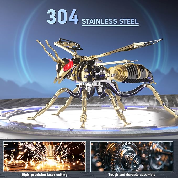3D Puzzles for Adults, Bumblebee Metal Assembly Jigsaw Game with Steel Mechanical Engineering, Advanced DIY Crafts for Relief & Collection(Black-Gold)