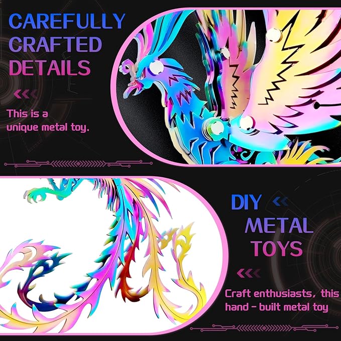 3D Metal Model Kits, Mechanical Undead Bird Seven Colors 3D Metal Puzzle,Steel Mythology Animal Series DIY Brain Teasers Simple 3D Puzzles Home Decor Art Craft Gifts Toys for Adult