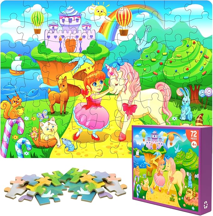 Puzzles for Kids Ages 4-8 Kids Jigsaw Puzzles 72 Piece Toddler Princess Puzzle Unicorn Jigsaw Puzzle with Thick Pieces and Sturdy Box Unicorn Gifts for Girls