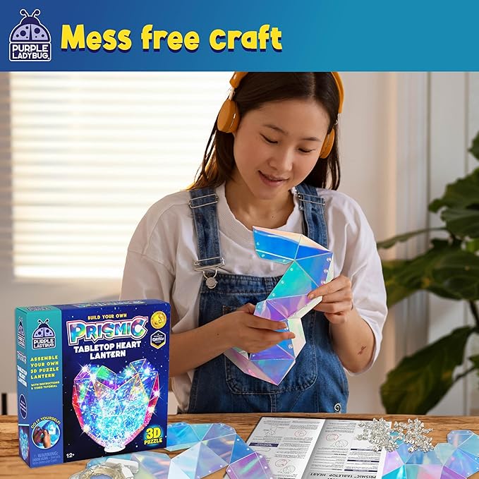 PURPLE LADYBUG Prismic Make Your Own 3D Heart Table Light for Girls, DIY Room Decor Craft, Gift for Girls 8, 9, 10, 11, 12-16 Years Old, Tweens & Teens, Birthday Gifts, Kids Arts and Crafts