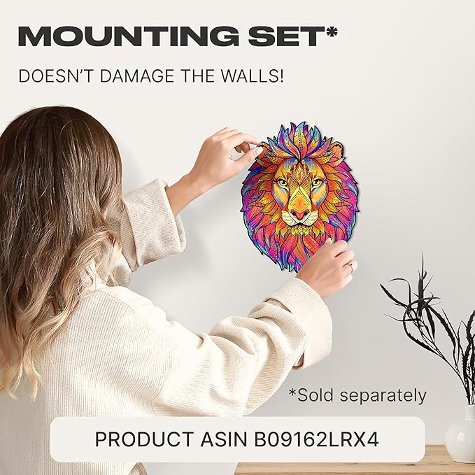 UNIDRAGON Wooden Puzzles for Adults Unique Jigsaw Puzzles - Medium Mysterious Lion Big 9.7"x12.5" 192 PCS Deko with Cut 0.03 mm Wood Accuracy Animal