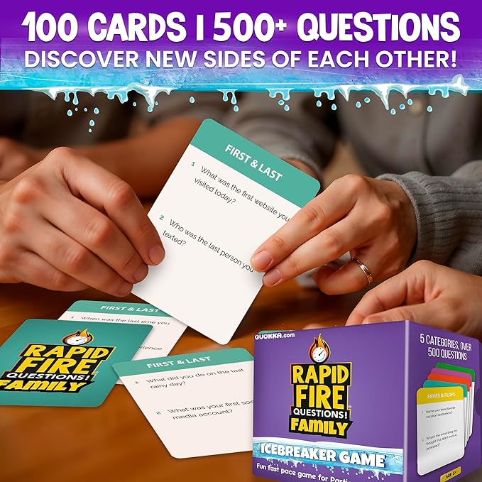 QUOKKA Family Conversation Cards Game - Break The Ice Game for Kids and Families - Icebreaker Cards with 500+ Questions - Family Games for Kids 8-12 - Perfect for Family Night I Premium Version