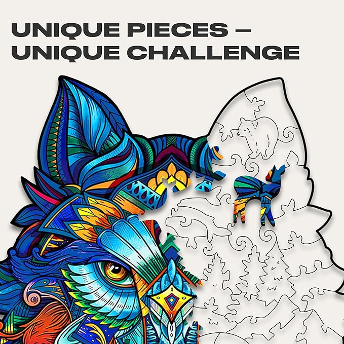 UNIDRAGON Wooden Puzzles for Adults Unique Jigsaw Puzzles - Small Majestic Wolf Small 6.7" х9.5 99 PCS Deko with Cut 0.03 mm Wood Accuracy Animal