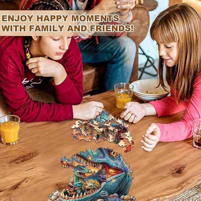 WOODBESTS Wooden Puzzles for Adults, Fantasy Dinosaurs Wood Puzzles Adult(230 Pieces, L, 13.4 * 12.9in), Unique Shape Wooden Animal Jigsaw Puzzles, Birthday Gifts for Adults Family Game