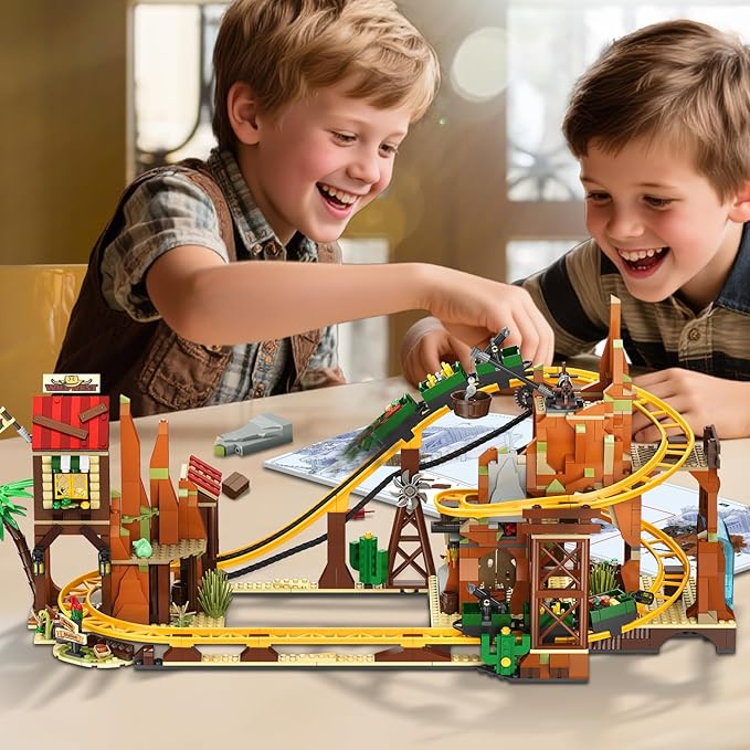 Western Roller Coaster Building Set, Rollercoaster Building Toy with Mine Train, Lifting Chain Drive, Carriage, 1270PCS Mining Coaster Model Playset Gift for Adults Teens Kids Boys Girls 10-12+