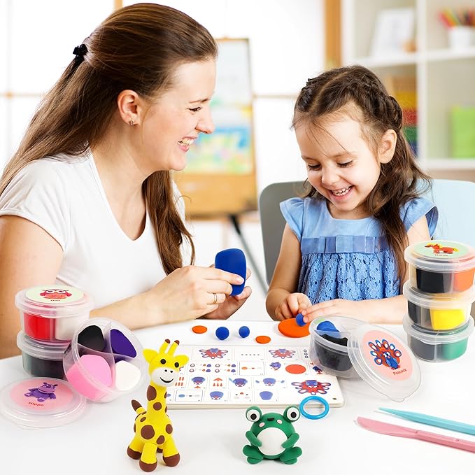 Air Dry Clay Kit for Kids, 12 Animals Modeling Clay with Tutorial Cards & Video, 8 Sculpting Tools, Ultra Light, Safe & Non-Toxic, DIY Art and Crafts Gifts for Boys Girls