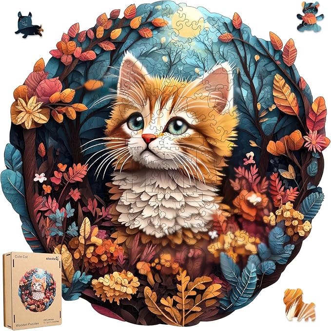 Wooden Puzzle, Cute Cat Puzzle 500 Pieces Unique Shape Advanced Wooden Jigsaw Puzzle, Challenge Jigsaw Puzzle for Family Game(16.9 x 16.8 in)