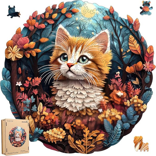 Wooden Puzzle, Cute Cat Puzzle 500 Pieces Unique Shape Advanced Wooden Jigsaw Puzzle, Challenge Jigsaw Puzzle for Family Game(16.9 x 16.8 in)