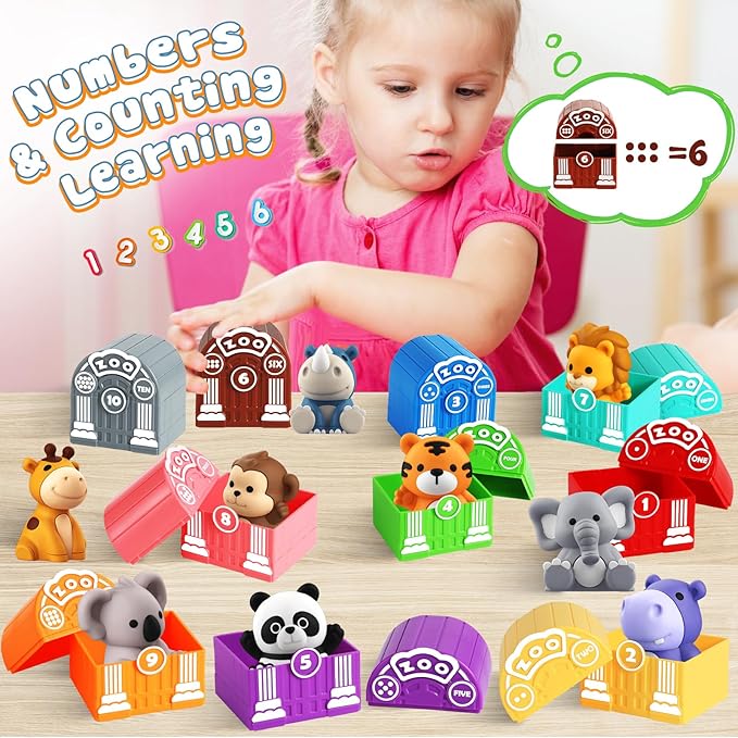 Toddler Toy for 1 2 3+ Years Old, Learning Toy for Toddlers with 20PCS Safari Animal, Montessori Educational for Kids,10 Animals &10 Houses for Babies Boys Girls Easter Christmas Birthday Gift