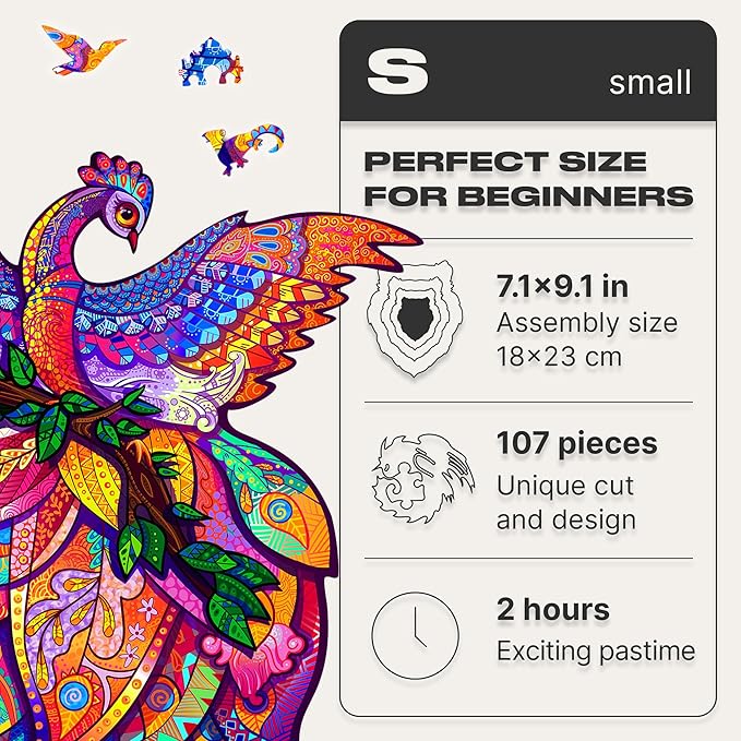 UNIDRAGON Original Wooden Jigsaw Puzzles - Fairy Bird, 107 Pieces, Small Size 7.1 x 9.1, Beautiful Gift Package, Unique Shape Best Gift for Adults and Kids
