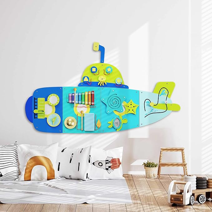 BlueWood Submarine Wall Busy Board Panels, Toddler Learning Activity Center, Montessori Philosophy Sensory, Educational Toys, Conducive to All-Round Development