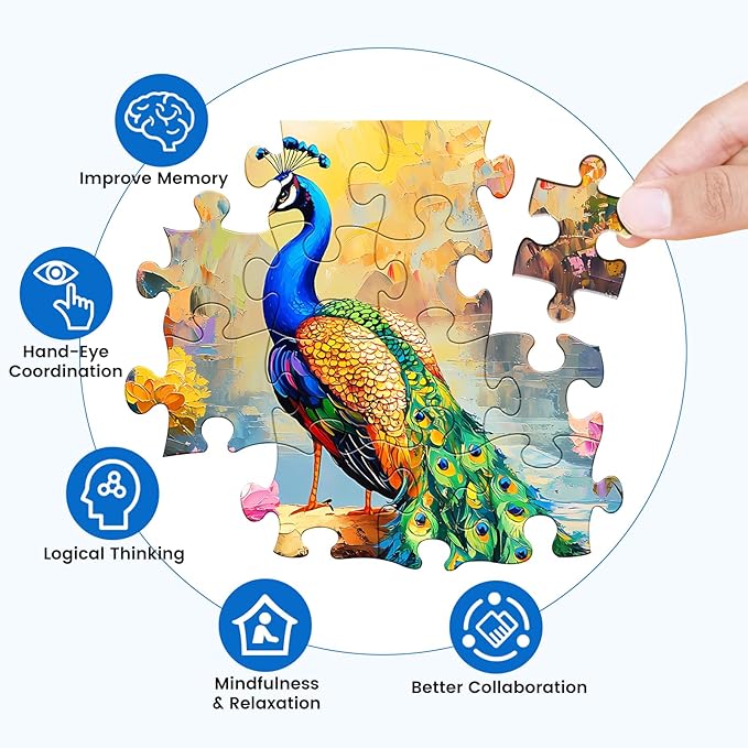 300 Piece Puzzle for Adults Peacock Puzzle Jigsaw Puzzles 300 Pieces Adult Puzzles Games for Kids Ages 8-10 10-12 Recycled Cardboard Puzzles Gift Toy 20.5x15IN
